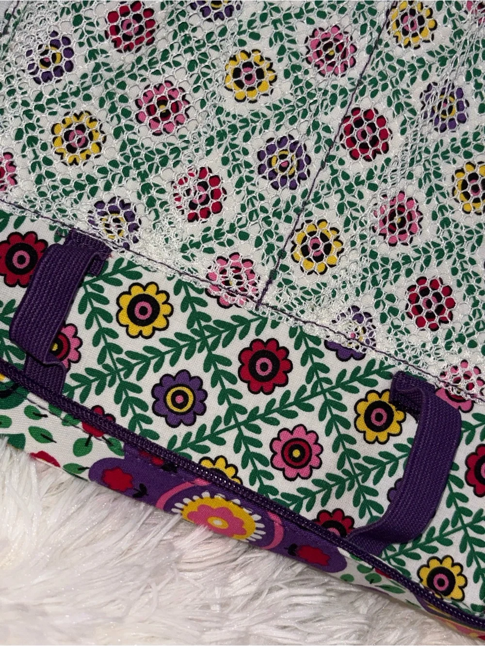 Vera Bradley Quilted Cosmetic Case - White with Pink, Purple & Green Floral